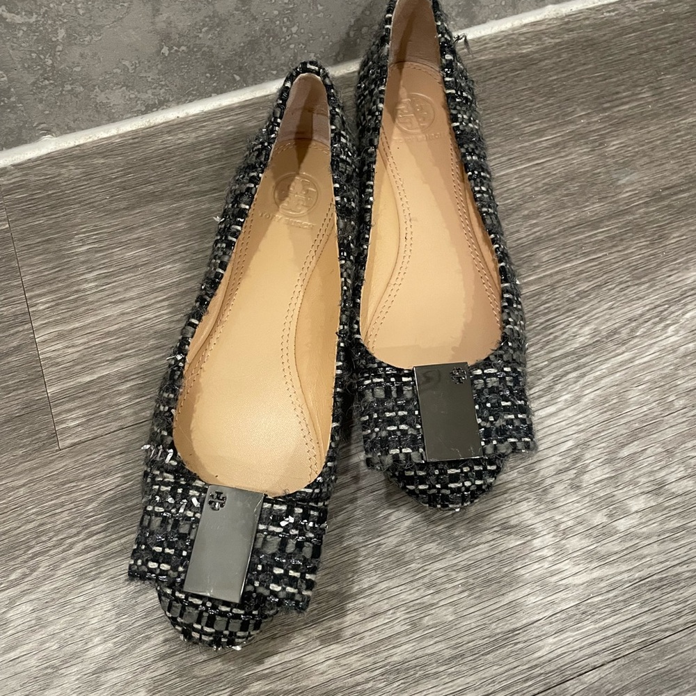 Tory Burch Black and White Tweed Flats